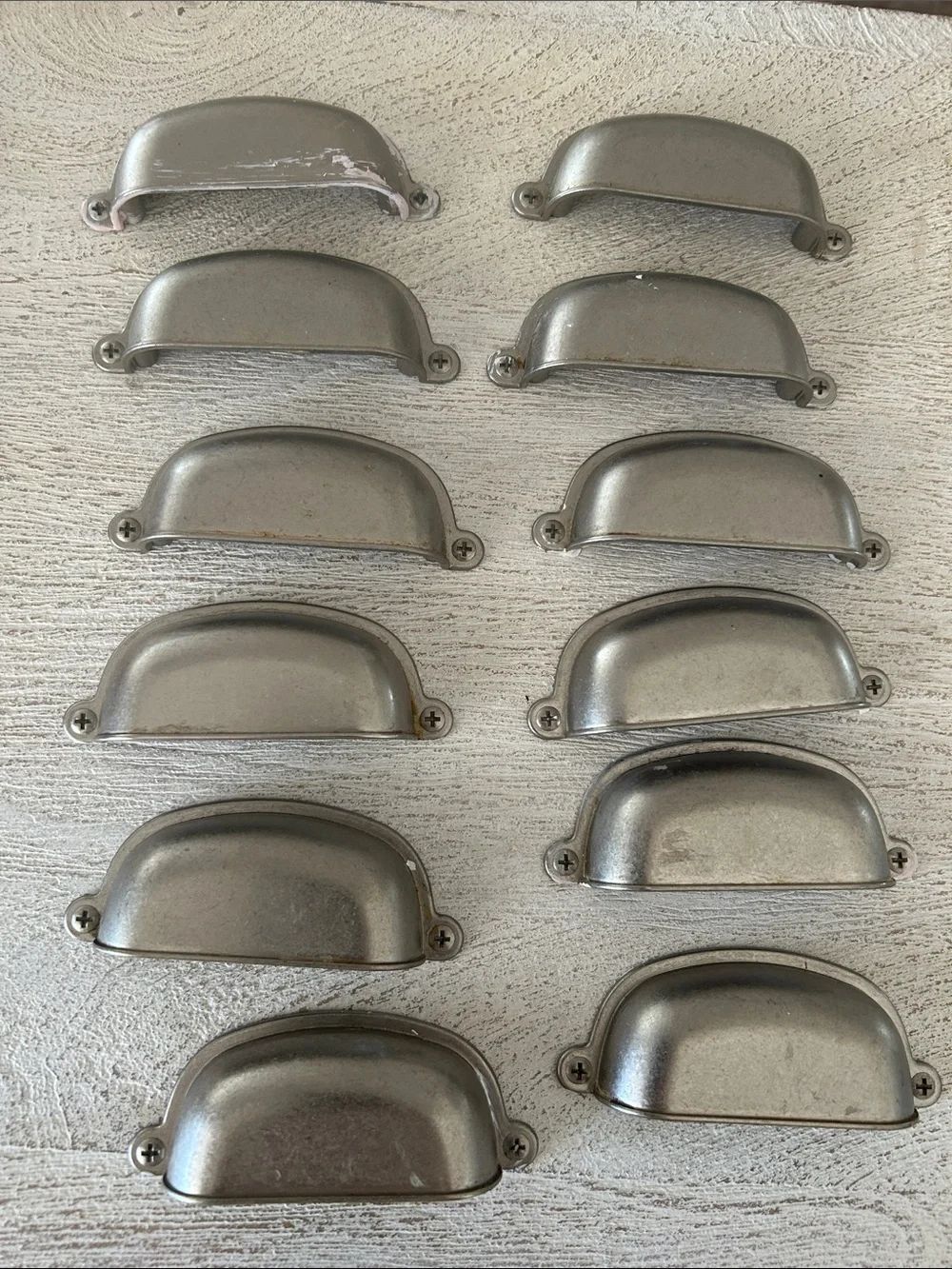12 Vintage Metal Cup Drawer Pulls - Pewter Tone